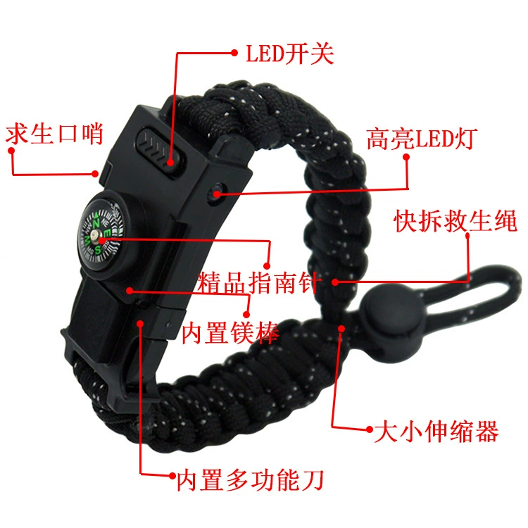 Выживальный браслет из паракорда с LED (LR41), компас и нож, 23 см, универсальная дорожная