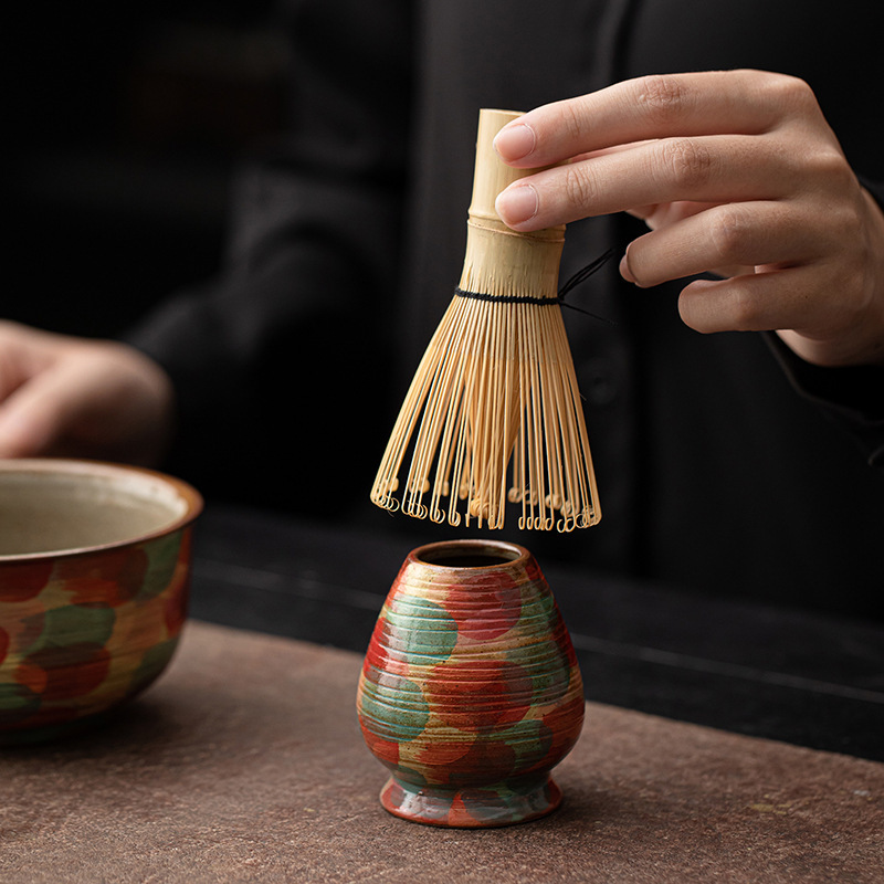 莫奈风抹茶碗茶筅立套组手绘陶瓷点茶配件茶筅茶刷底座日式点茶道|undefined