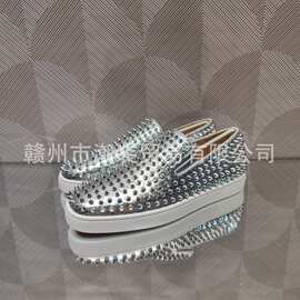 cl andgz男鞋银色一脚蹬铆钉低帮红底鞋女鞋情侣大码情侣款休闲板