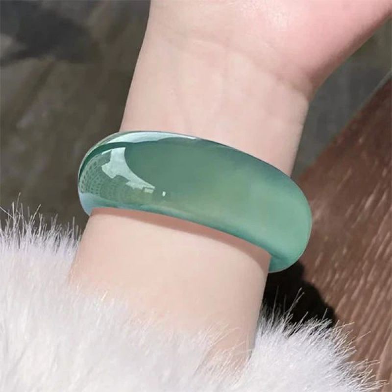 Elegant Style ~ Wide Version of Oil Cyan Chalcedony Bracelet, Oil Green High-End Lady Bracelet, Ice-Transparent Fashionable Fairy Jade Bracelet