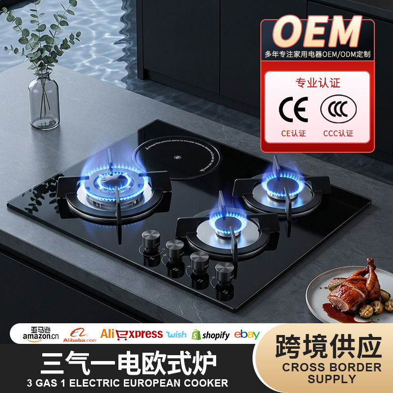 Transfronterizos dedicados a tres gases y una electricidad de cuatro cabezas incrustadas horno de gas de doble propósito panel de vidrio templado fabricante de fuente OEM