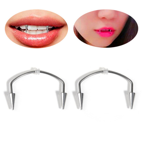 Titanium steel C-pole smile lip nail Dracula nail tiger tooth nail zombie tooth lip lace nail vampire piercing jewelry