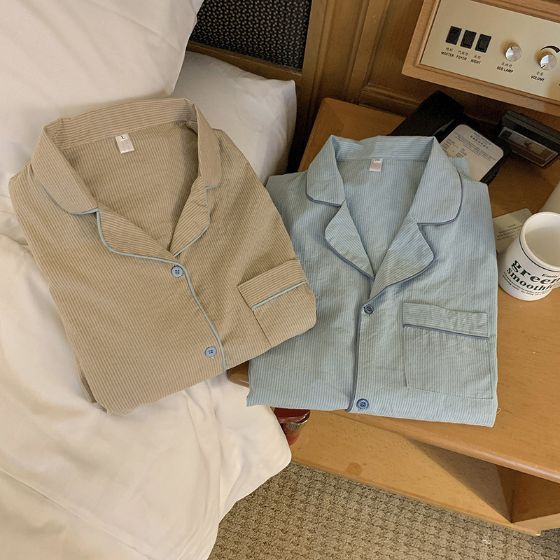 Product details_real shot#新品# Men’s comfortable and loose striped early autumn pajamas and home clothes set