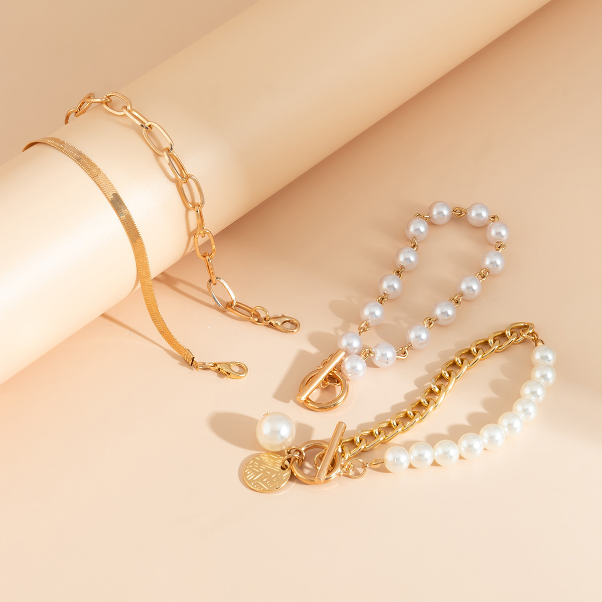 Cross-border Popular Pearl Multi-layer Jewelry, Portrait OT Clasp Bracelet Set, Personalized Cross Chain Hand_voghion.com