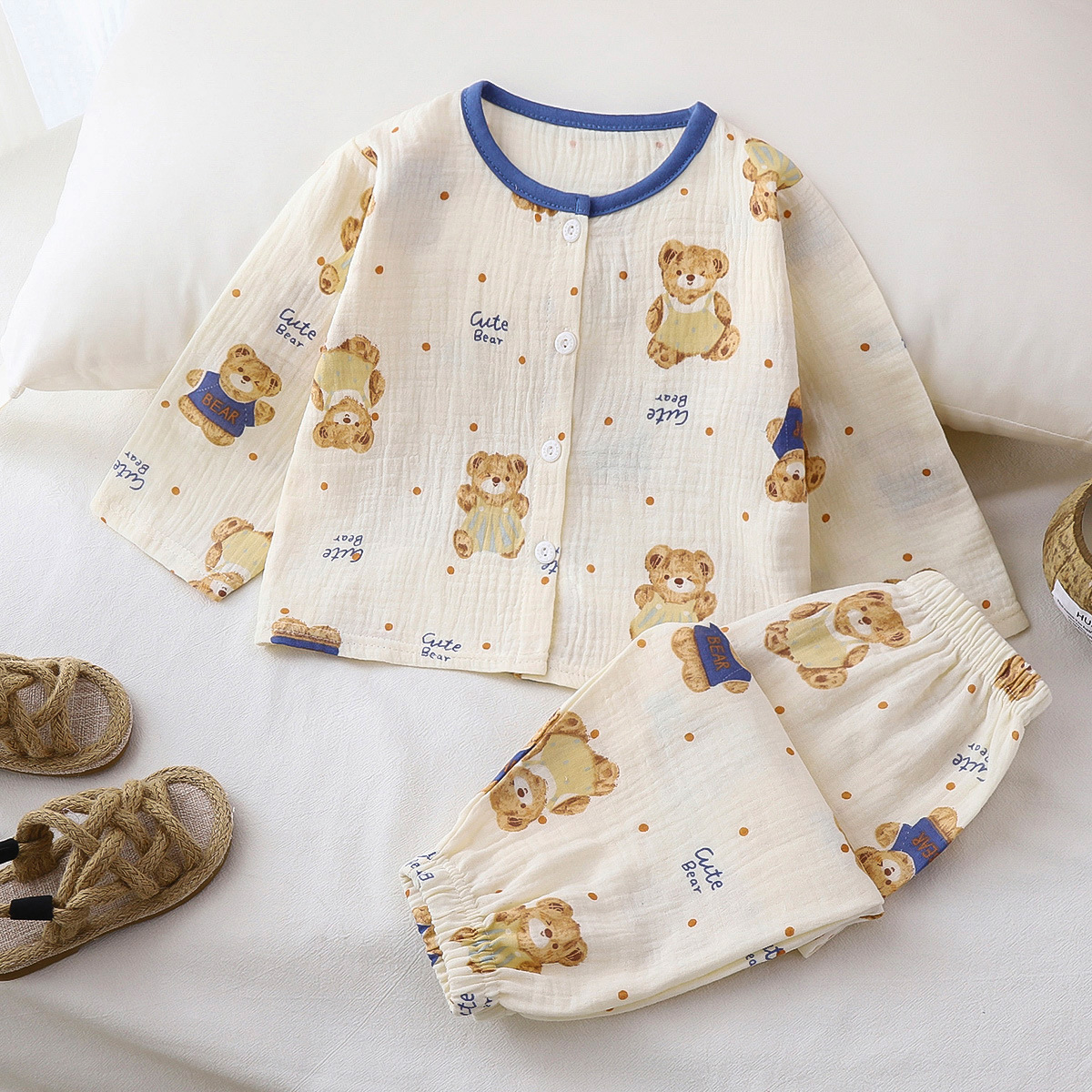 Conjunto de pijamas para niños, nuevo verano, hilo de algodón de grado A, algodón puro para niños, ropa de casa de manga larga para niñas, ropa infantil al por mayor