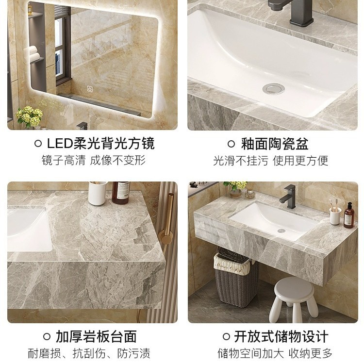 Personalizado brillante panel de roca integrado gabinete de baño combinación de hotel inodoro simple pequeño lavabo lavar la cara