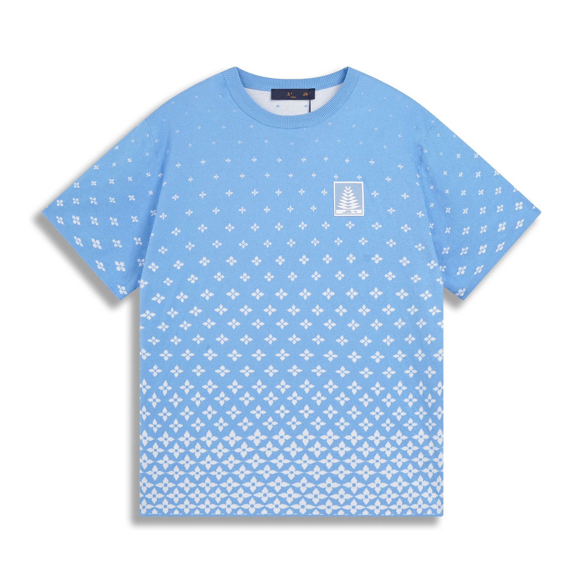 T-shirt de punto de alta versión de burro 2025 nuevo tablero de ajedrez letras jacquard casual suelta hombre y mujer mangas cortas