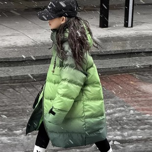 Children's Winter cotton and thickening Warm Long Gradient Over-the-knee Down Cotton-padded Coat Girls' Fashionable Winter Clothes