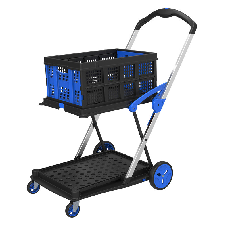 Multifunctional Folding Double-Layer Cart Portable Storage Trolley Picture Gallery Office Warehouse Moving Cart