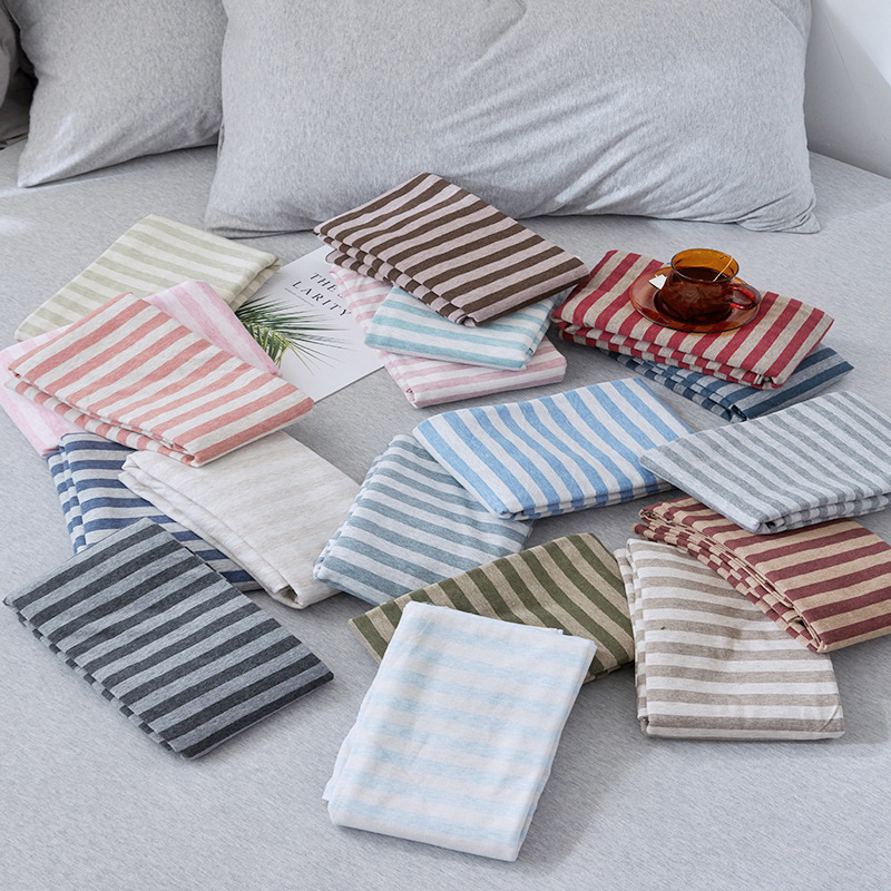 Estilo japonés no impreso de algodón de punto de algodón funda de almohada de buena calidad simple rayas de algodón solo Tianzhu funda de almohada de algodón par
