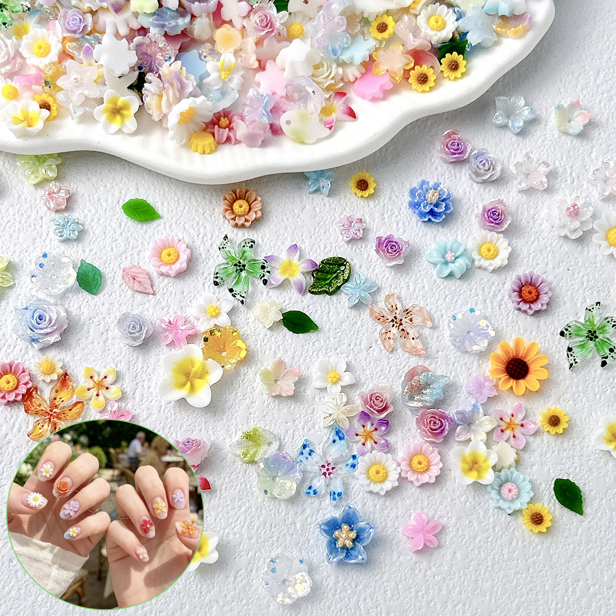 Glow-In-The-Dark Tiktok Trending Rose Flower Nail Art Decorations, Realistic Flower Retro Gradient Nail Material Kit Wholesale