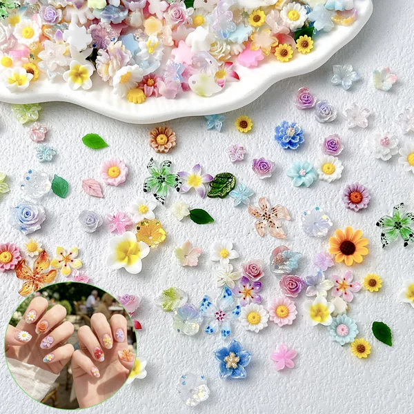 Glow-In-The-Dark Tiktok Trending Rose Flower Nail Art Decorations, Realistic Flower Retro Gradient Nail Material Kit Wholesale