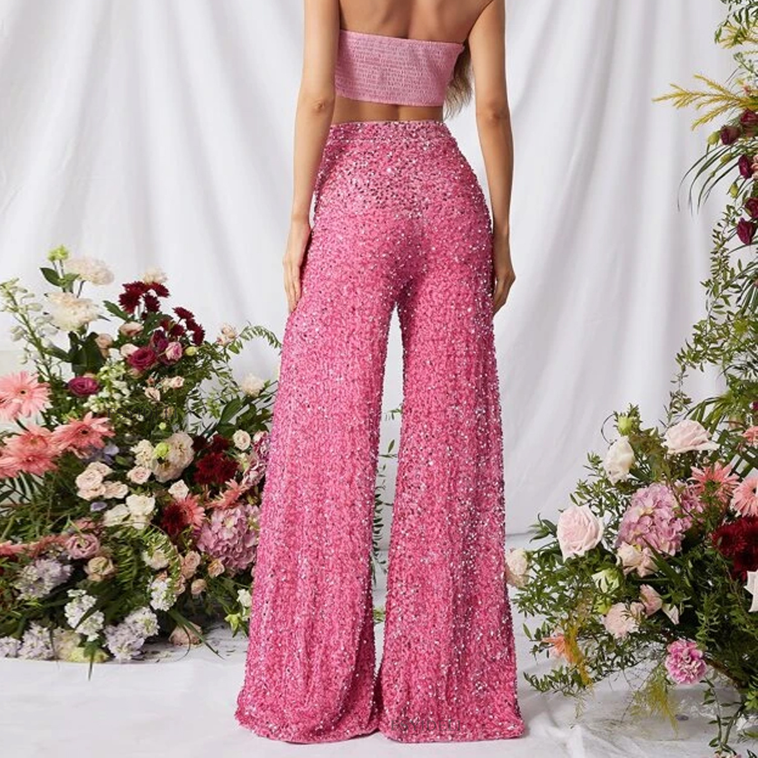 Women's Party Street Fashion Solid Color Full Length Sequins Wide Leg Pants display picture 6