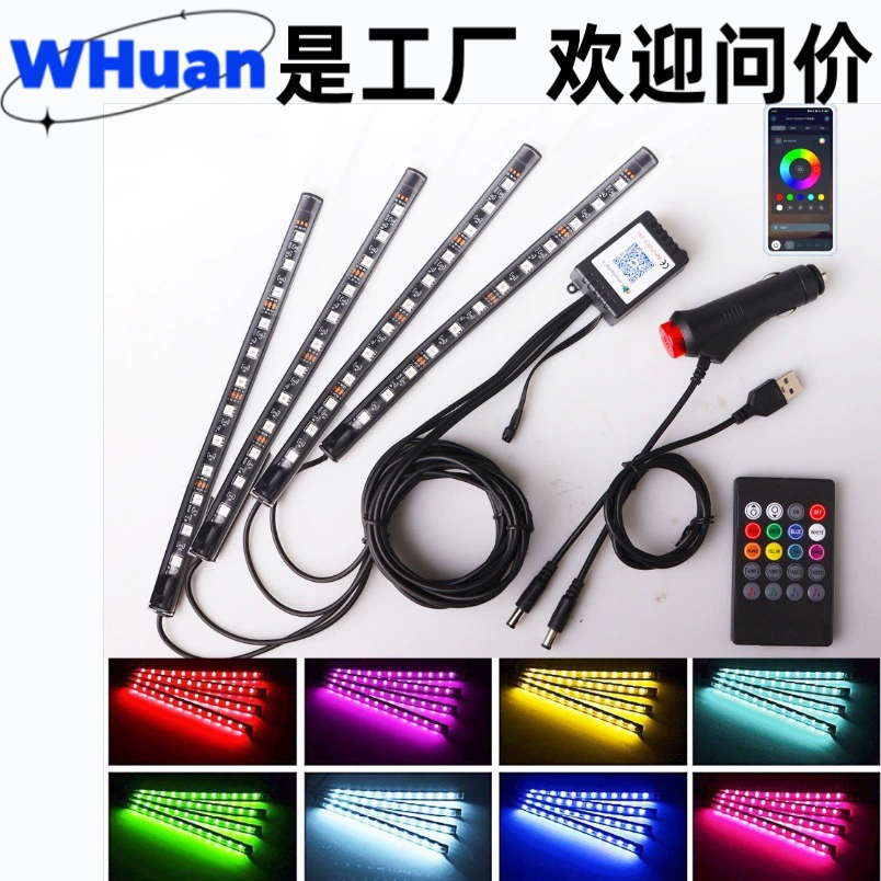 Подсветка салона автомобиля, без проводки, питание от USB и прикуривателя, голосовое управление, мобильное приложение, светодиодная лента для освещения ног с инфракрасным управлением.