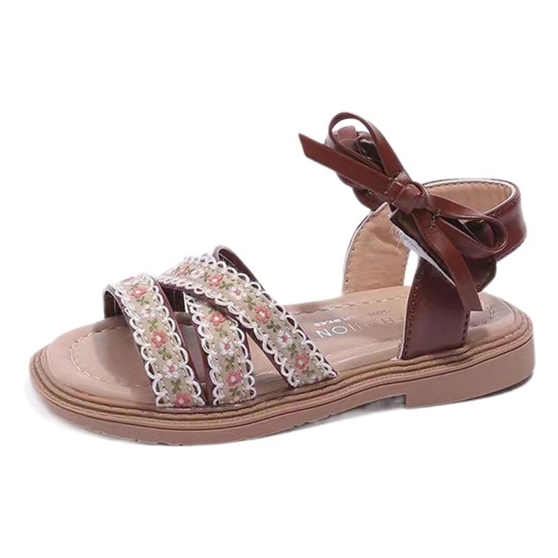 Girls' Sandals 2026 Summer New Children's Shoes Princess Shoes Korean Style Bow Tendon Flat Children's Beach Shoes