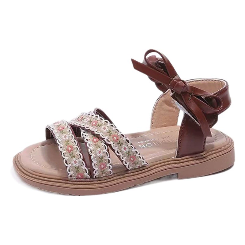 Детские сандалии для девочек, лето 2026, новинка, обувь для принцесс, корейский стиль, с бантом, резиновые, на плоской подошве, пляжные