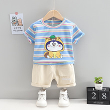 童裝2021新款男女童夏裝嬰兒童1~4歲寶寶T恤短袖圓領條紋套裝批發