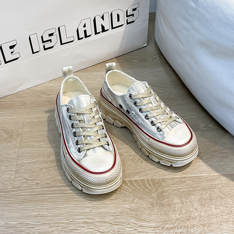 Estilo coreano retro zapatos de lona angustiados zapatos sucios 2023 primavera y verano plataforma muffin zapatos casuales zapatos de mujer mendigo a juego