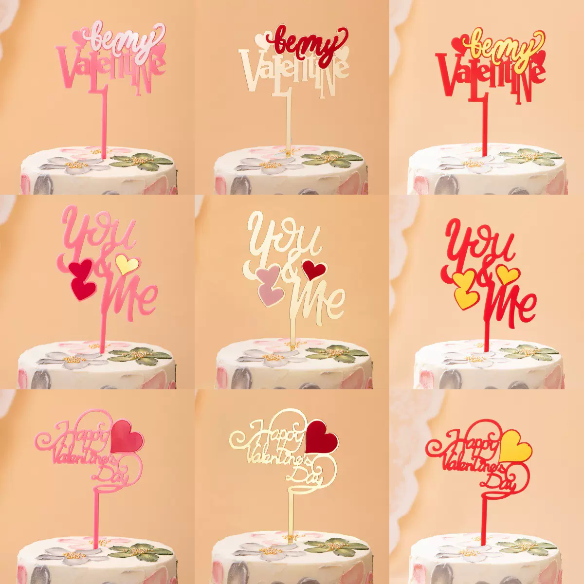 版权跨境情人节亚克力蛋糕装饰插牌英文字母爱心烘焙甜品装饰插件