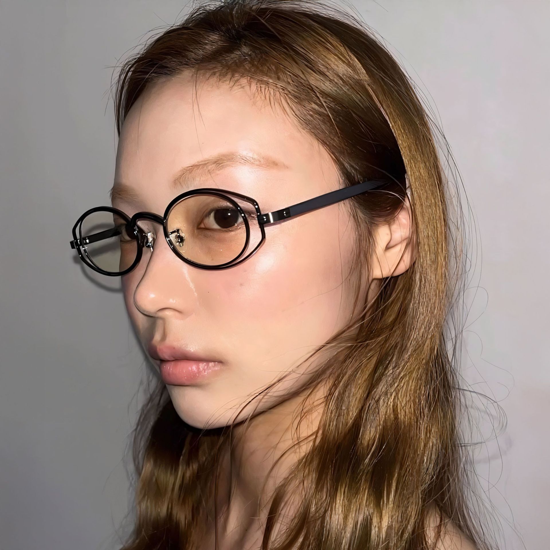 欧美双圈椭圆形眼镜框美女学生高级感时尚个性碎花色平光镜架装饰