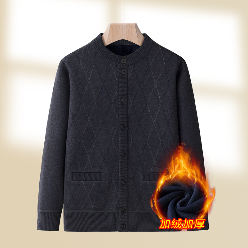 Middle-Aged and Elderly Dad Cardigan Autumn and Winter New Knitwear Fleece-Lined Knitwear Elderly Men's Outwear Grandpa Warm Long Sleeves