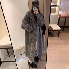 雰囲気のあるヘビーデューティービッグキルト、厚手の麻の花柄、大きなラペルニットカーディガン、レイジースタイルの高級ロングセータージャケット