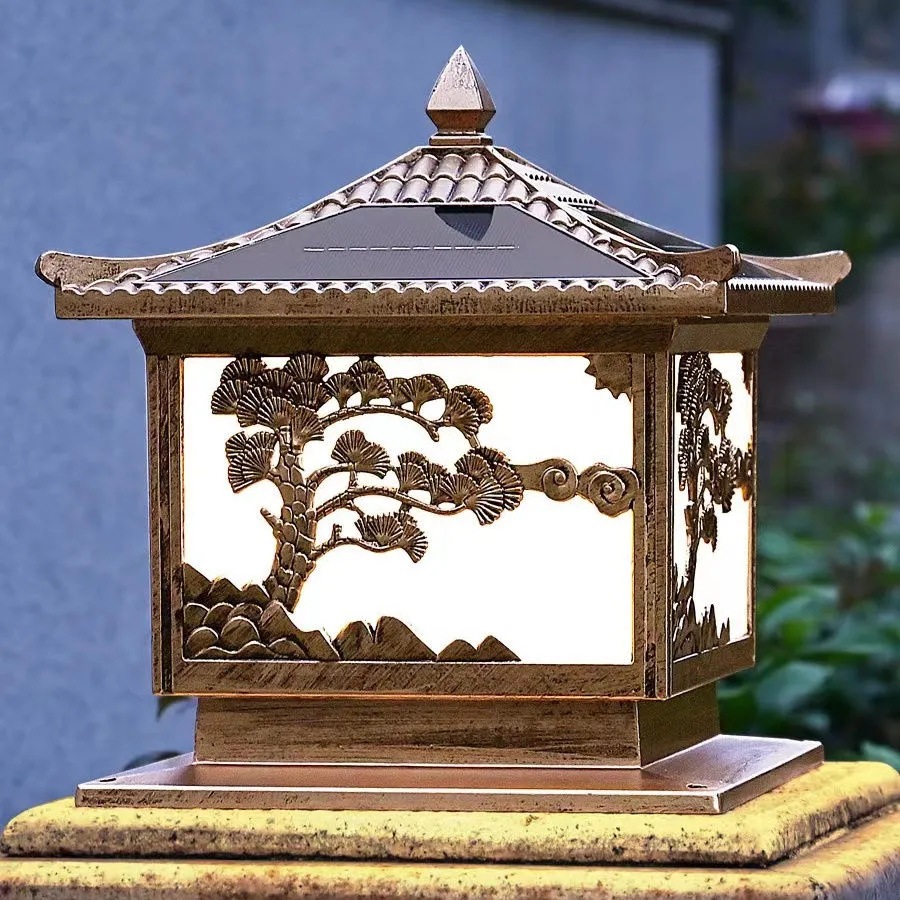 태양 기둥 헤드 라이트 환영 소나무 발 야외 벽 빛 빌라 안뜰 기둥 빛 중국 장식 빛 궁전 빛