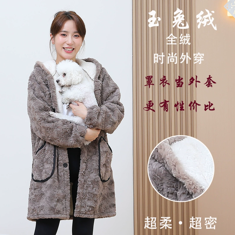Нефритовый кролик бархатный чехол для взрослых женщин осень-зима пальто плюс бархатный толстый пуховик для работы по дому кухонный костюм с длинными рукавами фартук