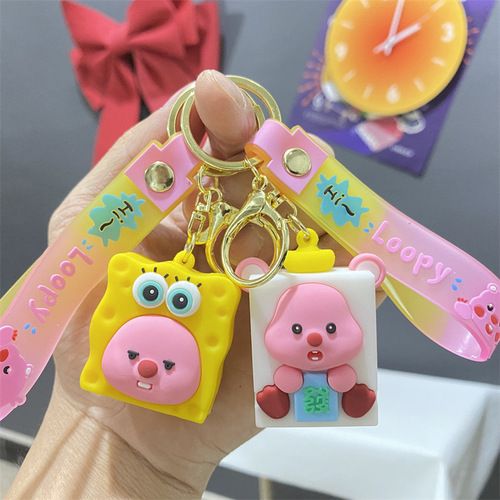 Social media favorite cute Rubble keychain accessory small beaver figure ornament couple cartoon car small gift keychain