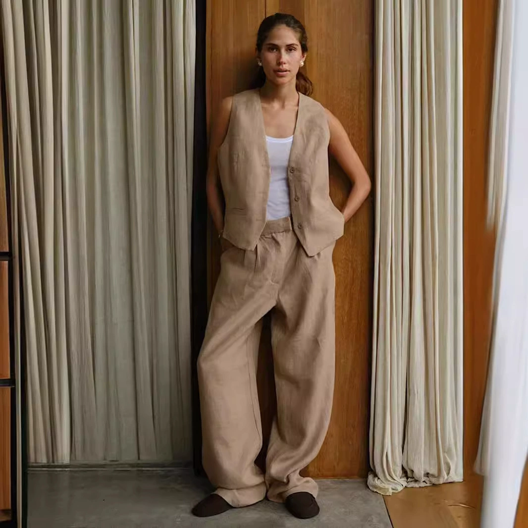 Трансграничные хлопчатобумажные льняные брюки Европа и США 2024 Новый летний женский стиль