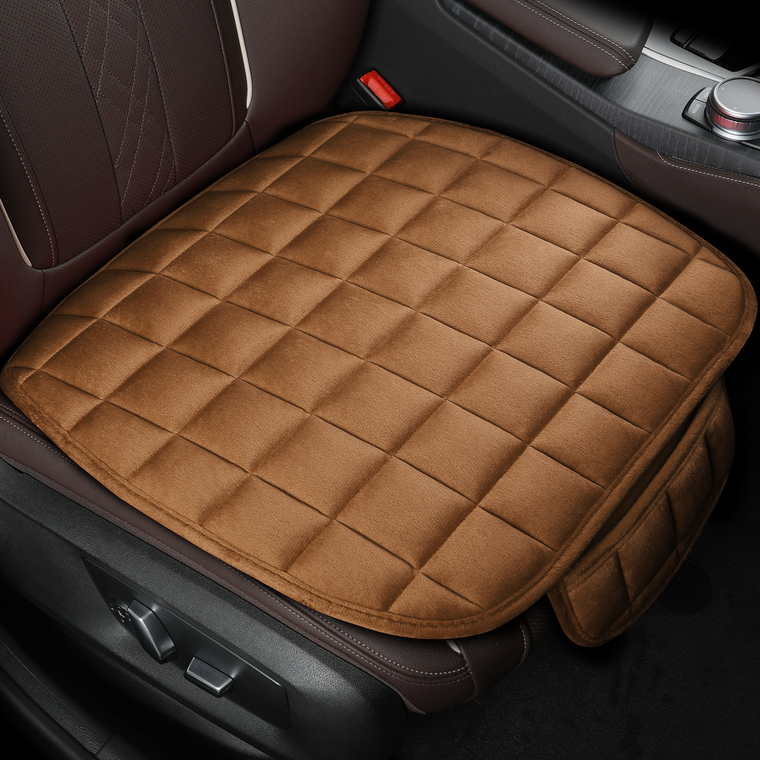 汽车坐垫冬季毛绒防滑三件套两座后排无靠背小三件格子毛绒车坐垫