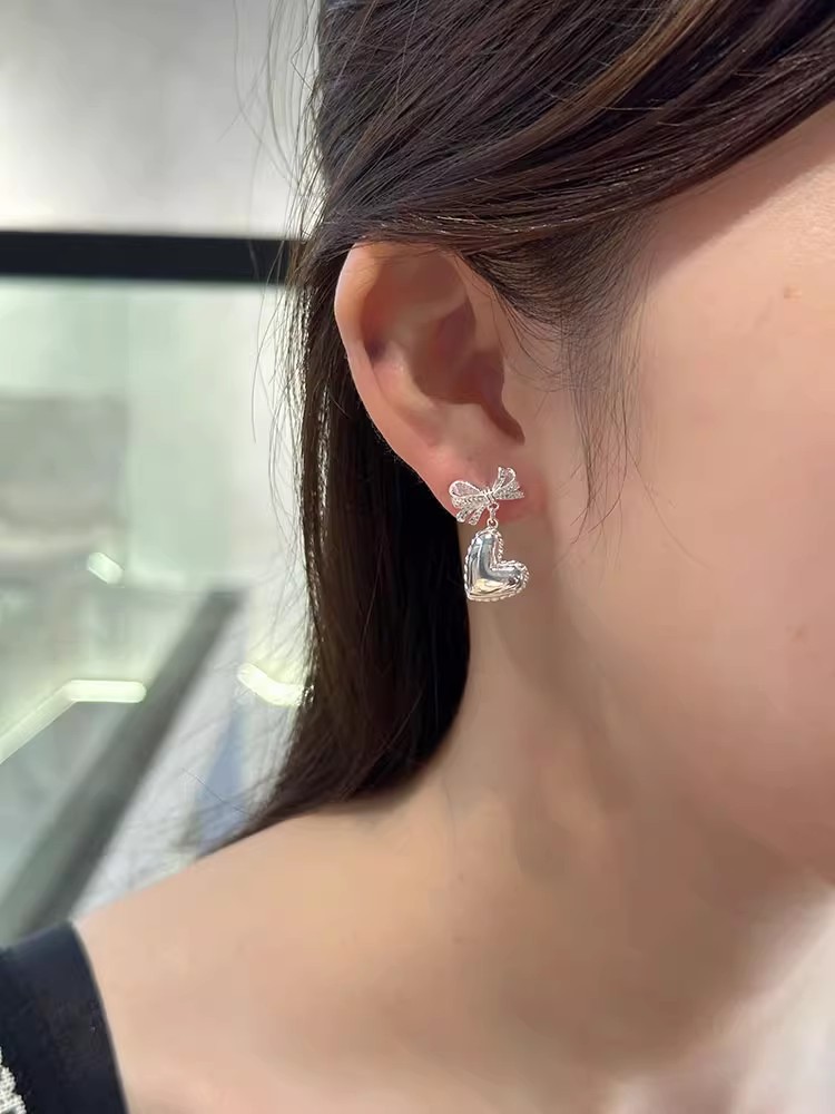 Holiday, Daily Occasion 1 Pair Simple Style Heart Shape Bow Knot Plating Copper Drop Earrings