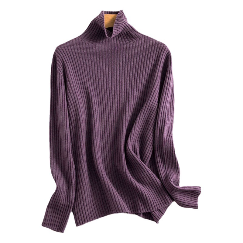 Готовая трикотажная Базовая рубашка First-Line с высоким воротником в полоску и длинными рукавами, бесшовный цельный свитер, 100 свитер из чистой шерсти, толстый женский