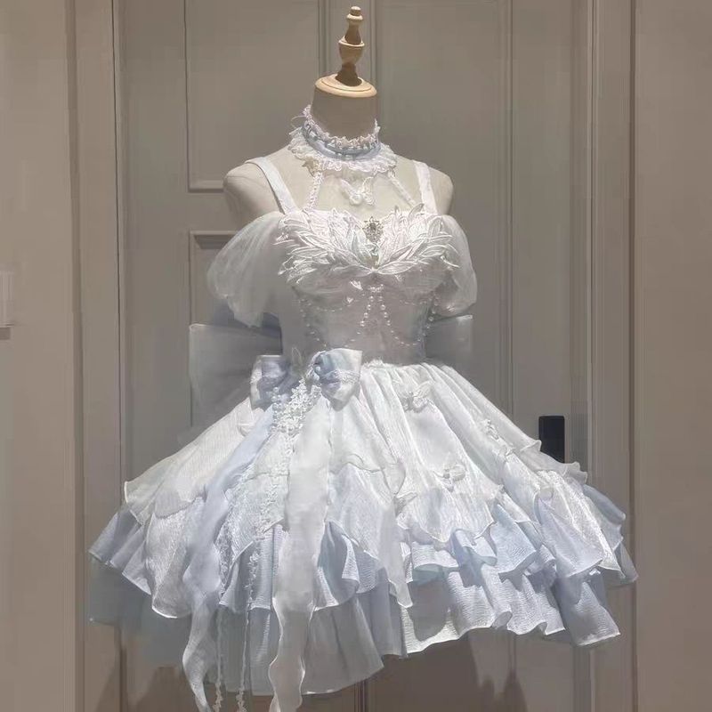 韩版收腰公主小礼服显瘦细闪蝴蝶洛丽塔蓬蓬裙毕业礼服|undefined