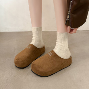 Platform-soled Birkenan Shoes Vintage Mori-style Baotou Half Slippers Women's Outer Wear 2025 New Spring and Autumn Inner Height-increasing Birkenan Single-layer Shoes