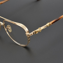 珍藏版简丹克罗心潮百搭眼镜框 太阳镜架 纯钛中金雕花大框配近视