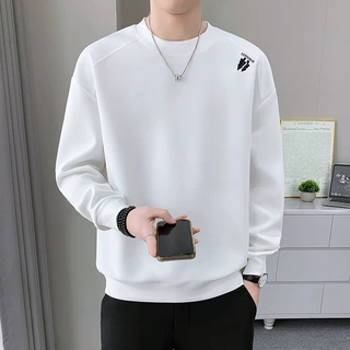 2025春款青少年重磅秋冬季圆领卫衣男刺绣潮美式宽松百搭学生上衣