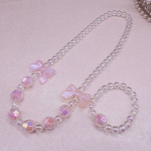 New Children's Beaded Necklace Bracelet Set Girl Cute Sweet Bow Sliced Bead Necklace Clavicle Chain