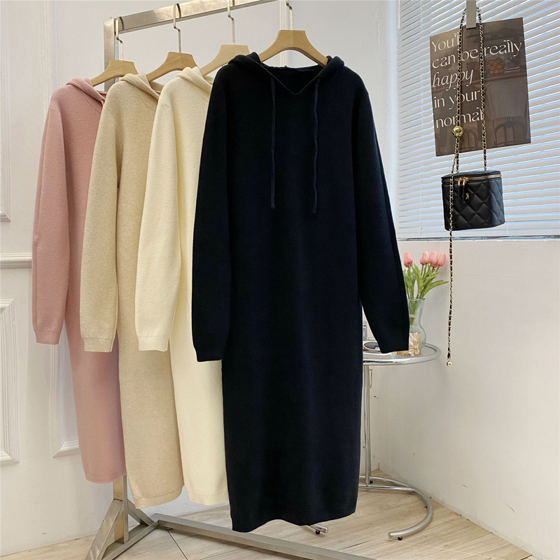 Special Offer Long Skirt Loose Slimming Look Hooded Knitted Dress Women's Long Autumn and Winter Inner Skirt Bottoming Sweater Skirt