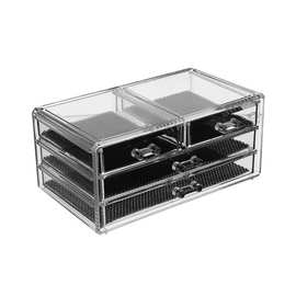 鹤成桌面化妆品收纳盒抽屉式家用透明防尘有盖梳妆台护肤品首饰盒