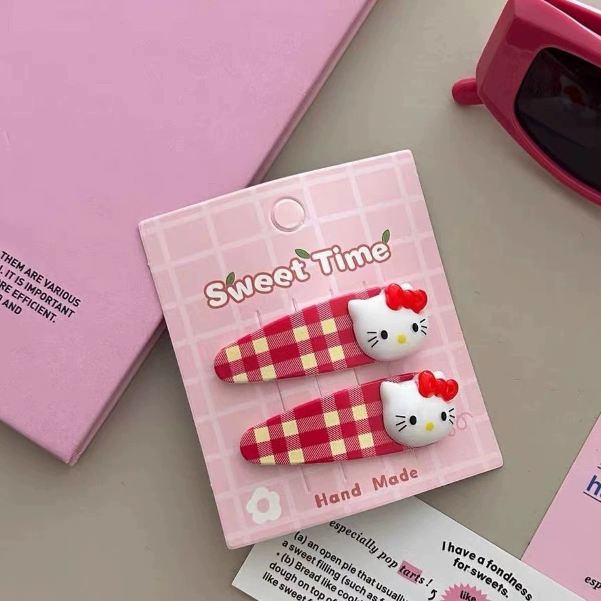 Набор аксессуаров для волос (Hello Kitty) — 10 штук милых японских мультяшных заколок, шпильки и резинки, розовый
