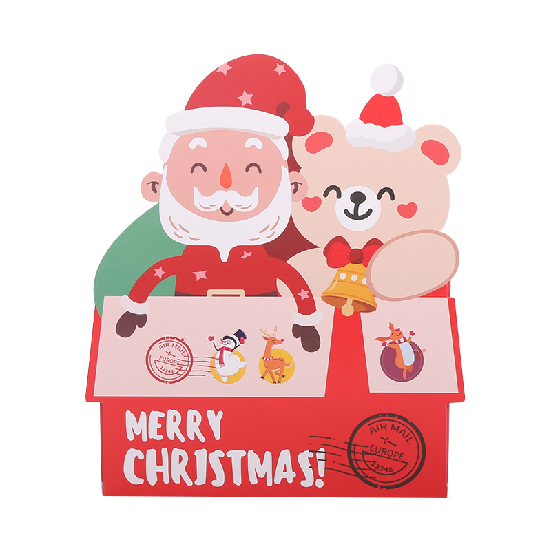 Venta directa de Navidad portátil Santa Claus regalo caja de dulces Caja de galletas de dibujos animados copo de nieve caja crujiente niños