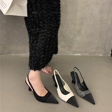 气质高跟鞋女2026春秋新款金属小方头细跟凉鞋女一字扣后绊带女鞋