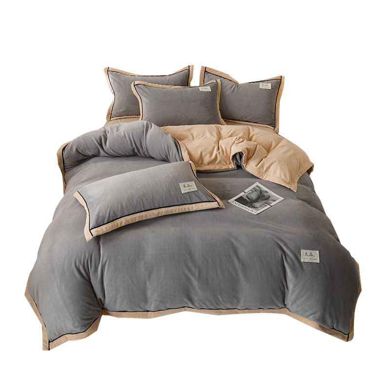 Leche de invierno coral cama de lana de cuatro piezas con ropa de cama de flanela más sábanas de lana de cama dormitorio de tres piezas