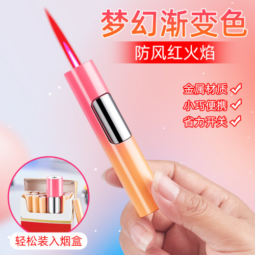 Internet celebrity cylindrical pink flame lighter personalized gradient color metal windproof creative gift lighter trend