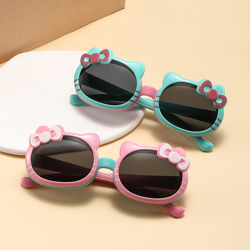 New Children's Cartoon Flip Sunglasses Polarized Anti-UV Kids Sunglasses KT Cat Glasses Wholesale 3427