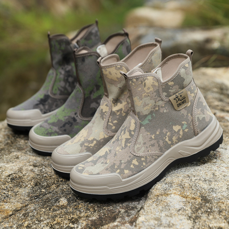 Labor Protection Men's Shoes with Side Zipper, Slip-On Outdoor Casual Training Protective Boots, High-Top Canvas Shoes, Breathable Polyurethane