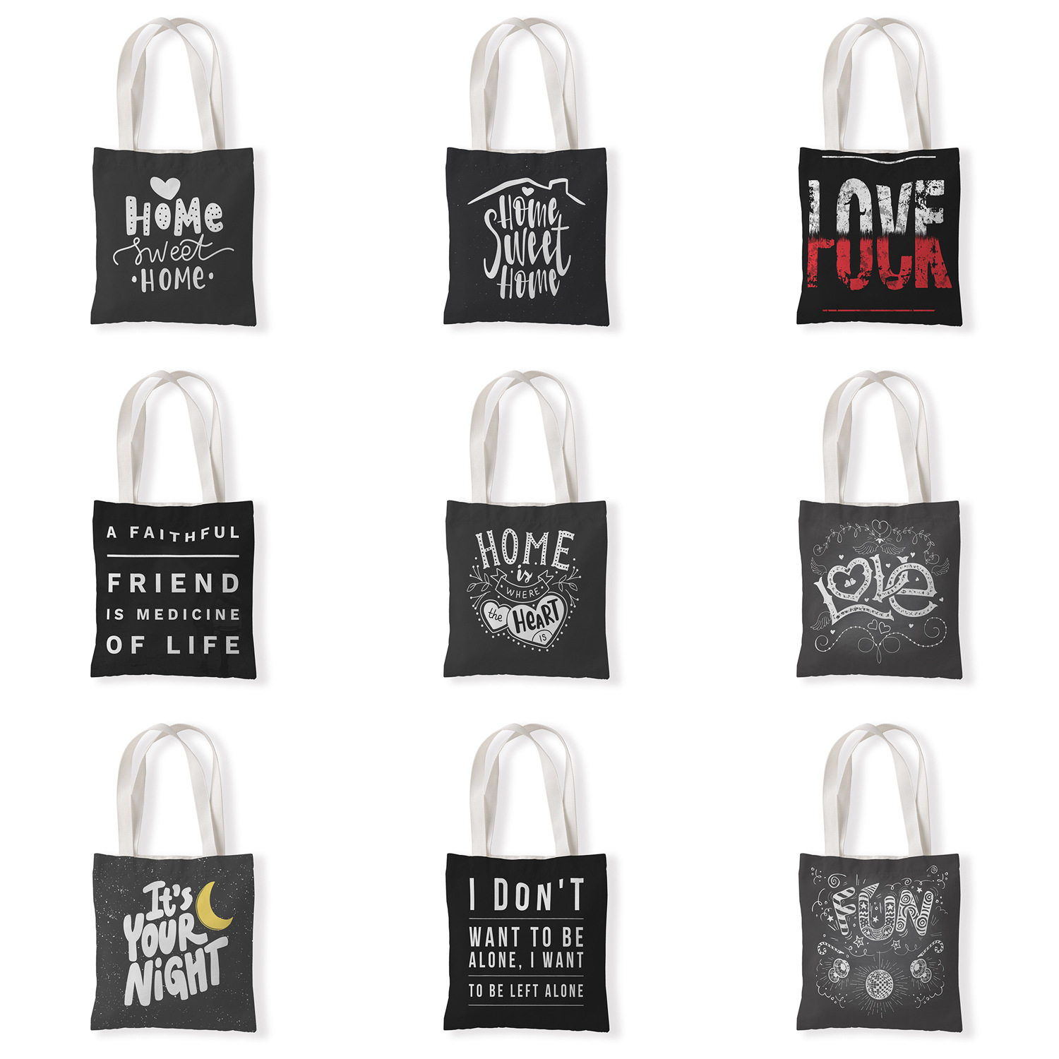 家庭字母印花手提时尚购物袋定制休闲零钱袋文艺单肩手提帆布袋