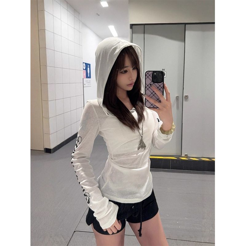 y2k辣妹防晒罩衫女夏季美式长袖连帽长袖t恤亚文化修身显瘦上衣潮|undefined