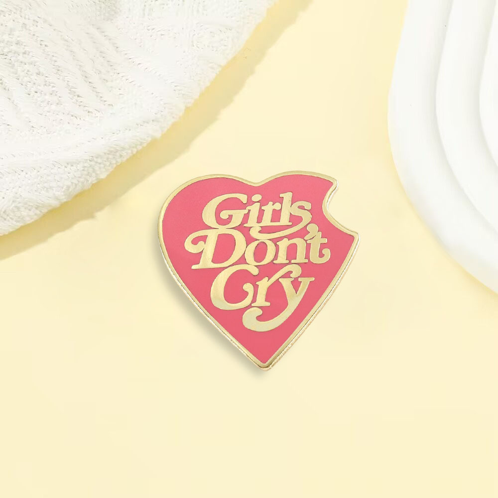 Girls Don't Cry Cute Heart Shaped Metal Brooch Badge Fashion Jewelry Backpack Accessories Gift